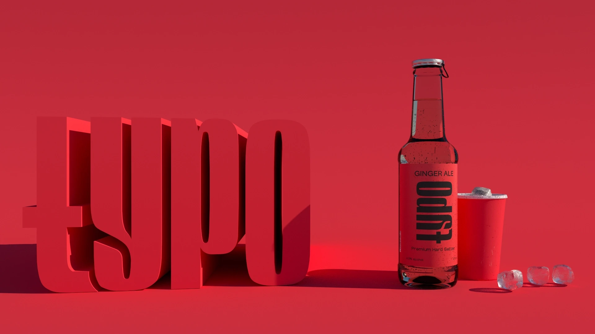 3D rendered product visualization of Typo premium hard seltzers in lifelike shots