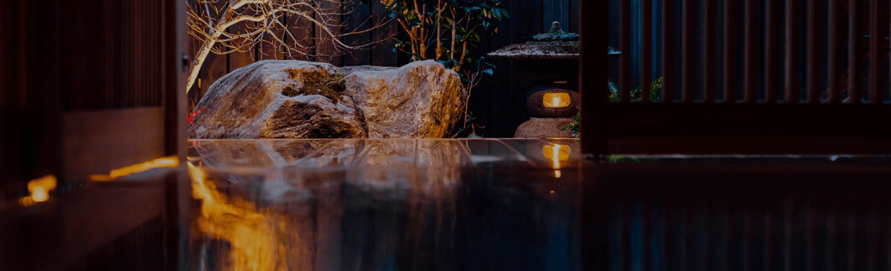 Hot spring at night with romantic lighting