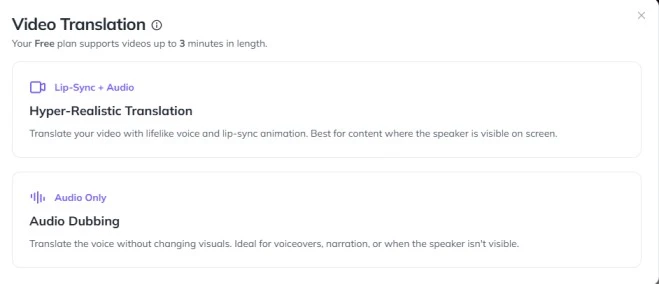 HeyGen video translation — choose language and translate