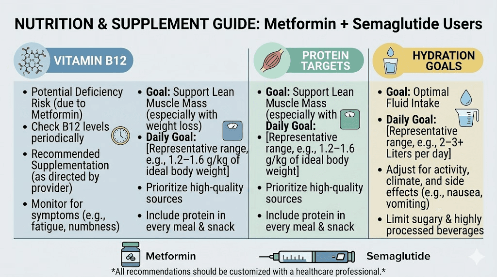 Nutrition and supplement recommendations for metformin and semaglutide combination therapy