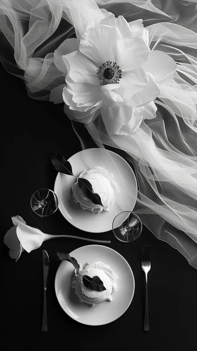 Elegant Monochrome Floral and Dining Composition