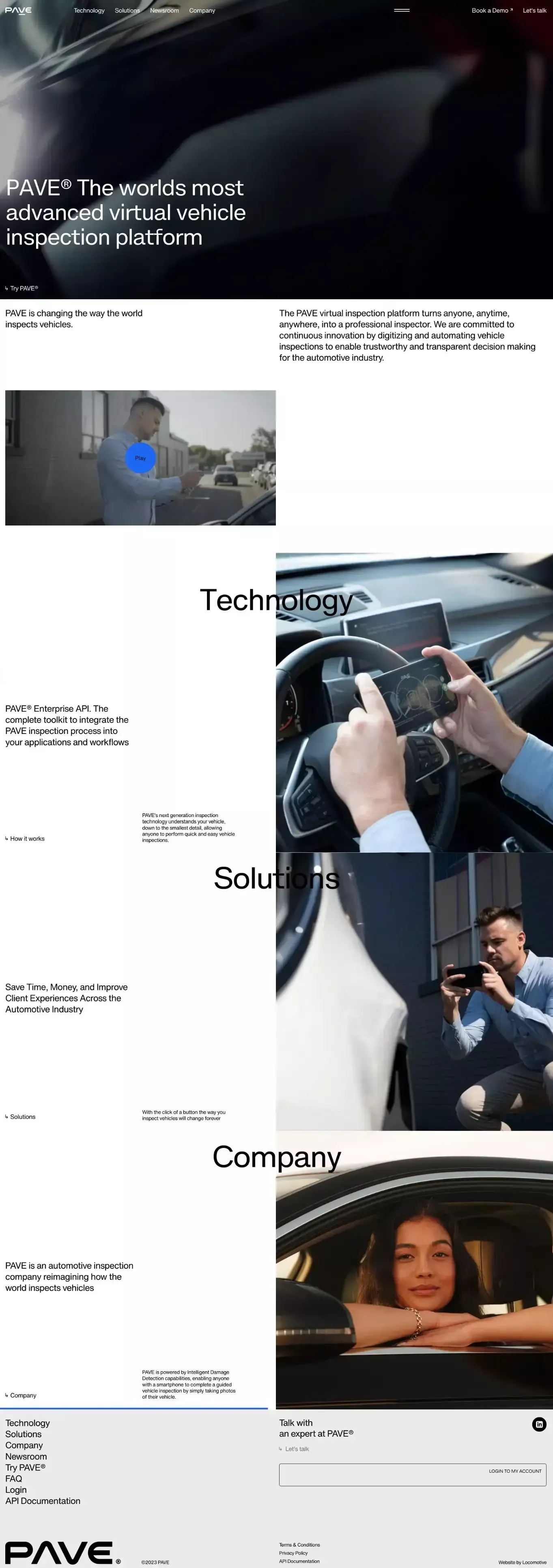 PAVE landing page screenshot showcasing Tech and Automotive design