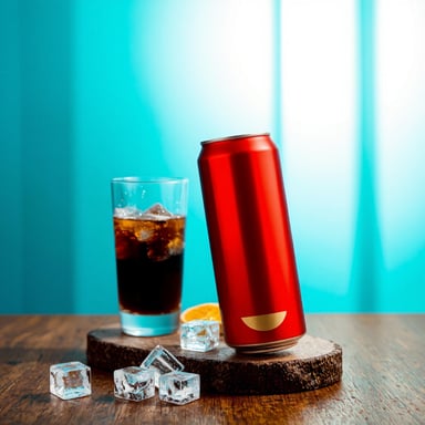 product photography of a can of caffeinated soft drink