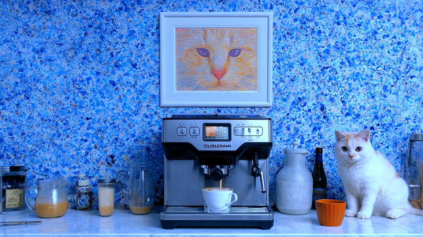Surreal animal in a blue kitchen