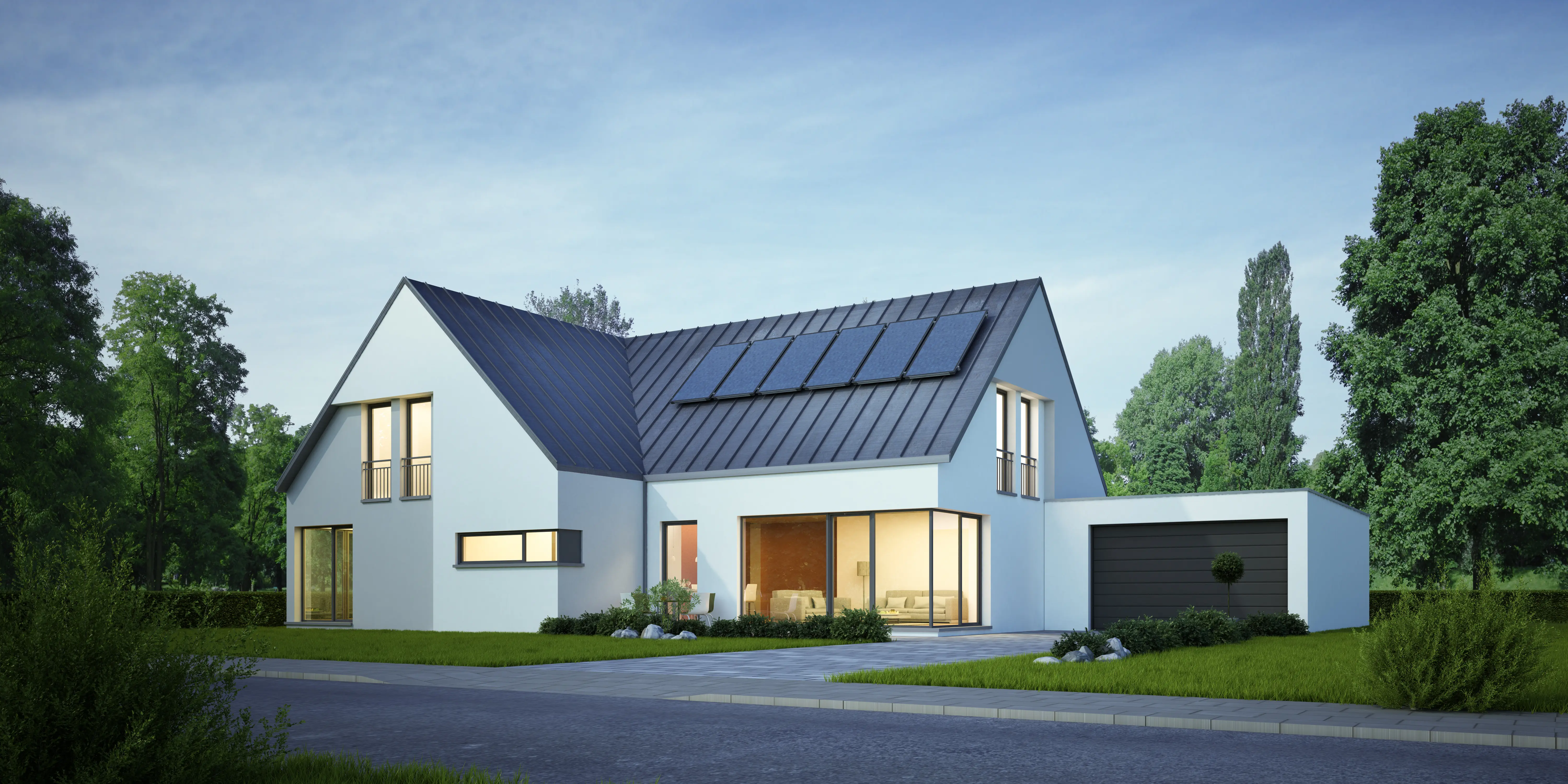 Vue extérieure d'une maison moderne avec un système de chauffage intégré