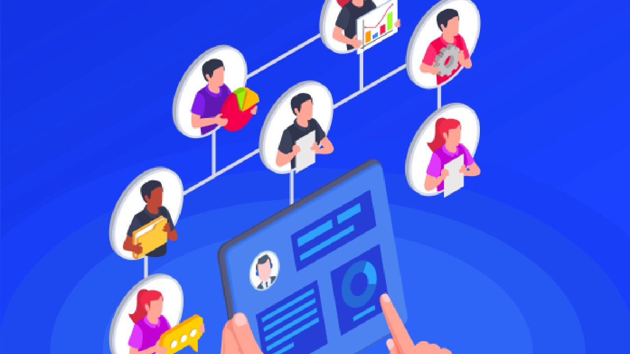 Character monitoring work of employees illustration