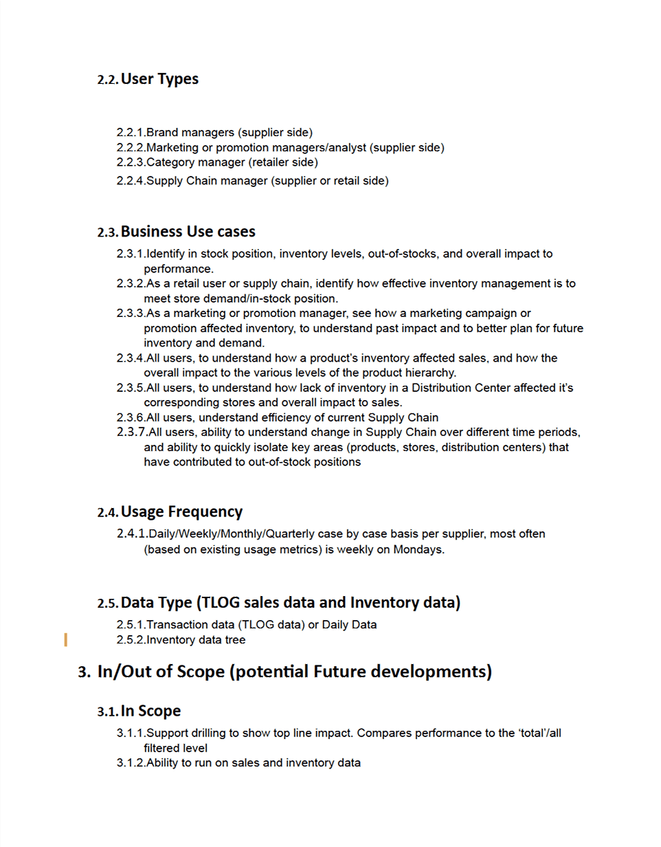 Supply Chain Performance Report — business use cases and scope