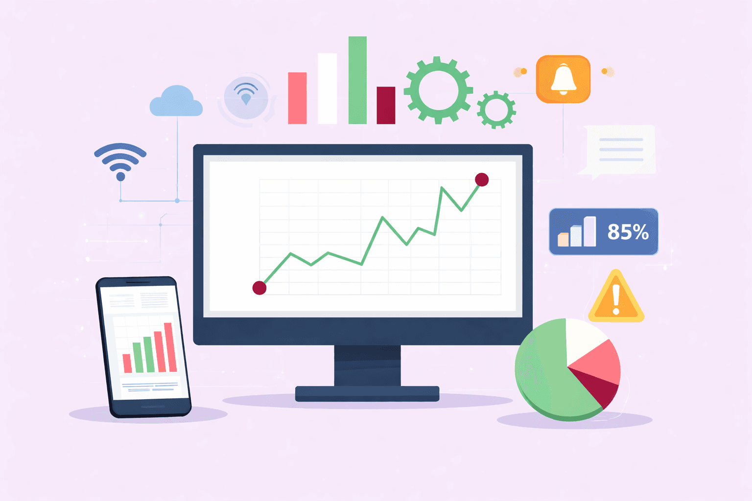 Real-time analytics icon showing upward growth…