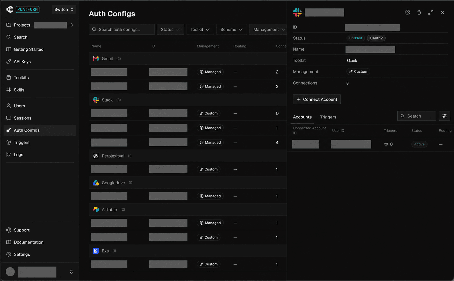 Active connected account
