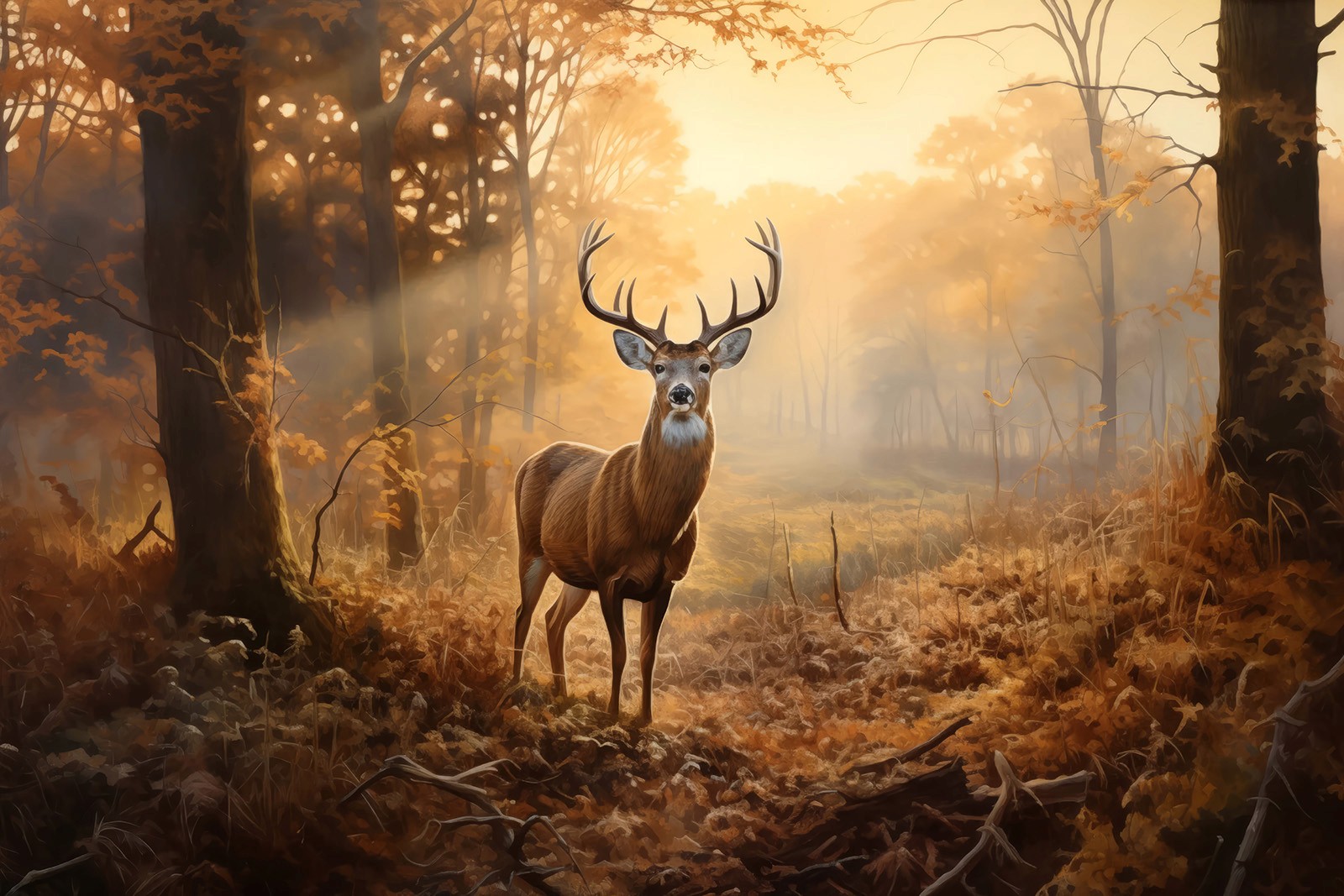 Folk Fable AI White Tail deer painting print