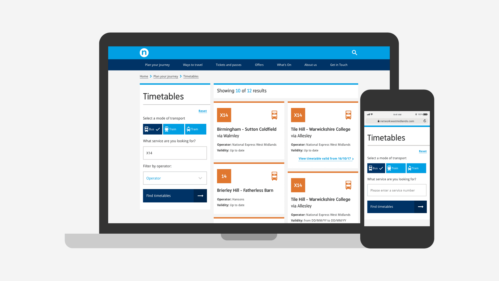 Timetables design desktop and mobile