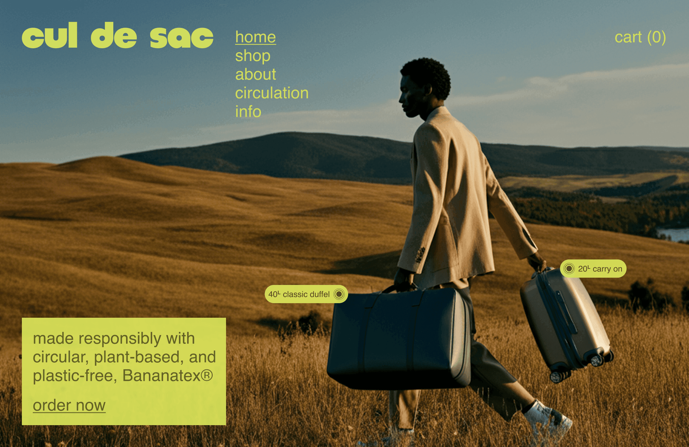 cul de sac website design mockup shown in a browser window, featuring the brand hero image and navigation