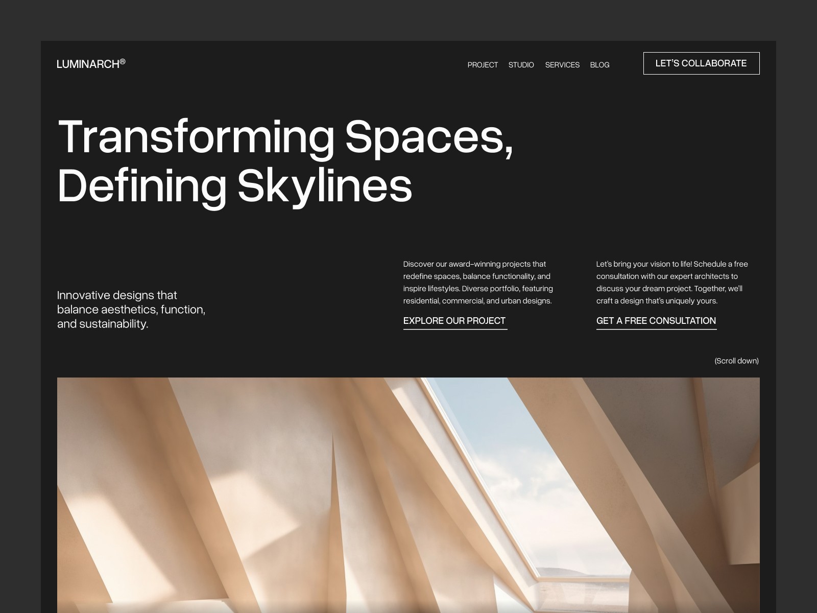 Luminarc architecture portfolio template homepage preview