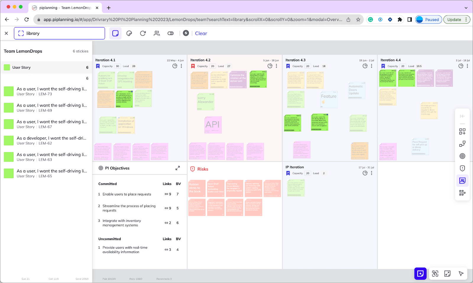 piplanning.io's digital program board for SAFe PI planning