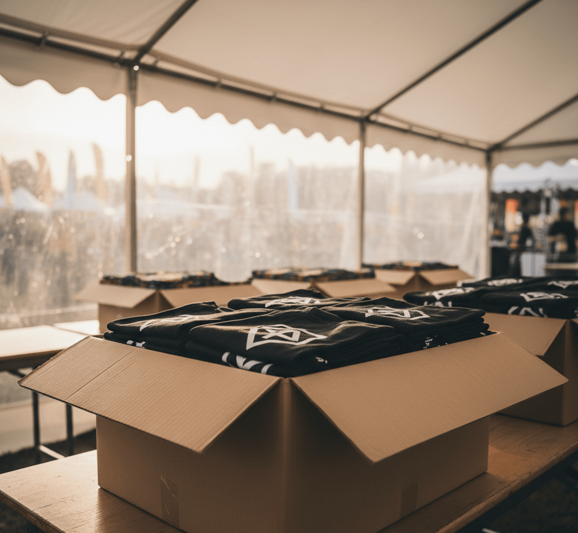 Event T shirts boxed ready for distribution before event