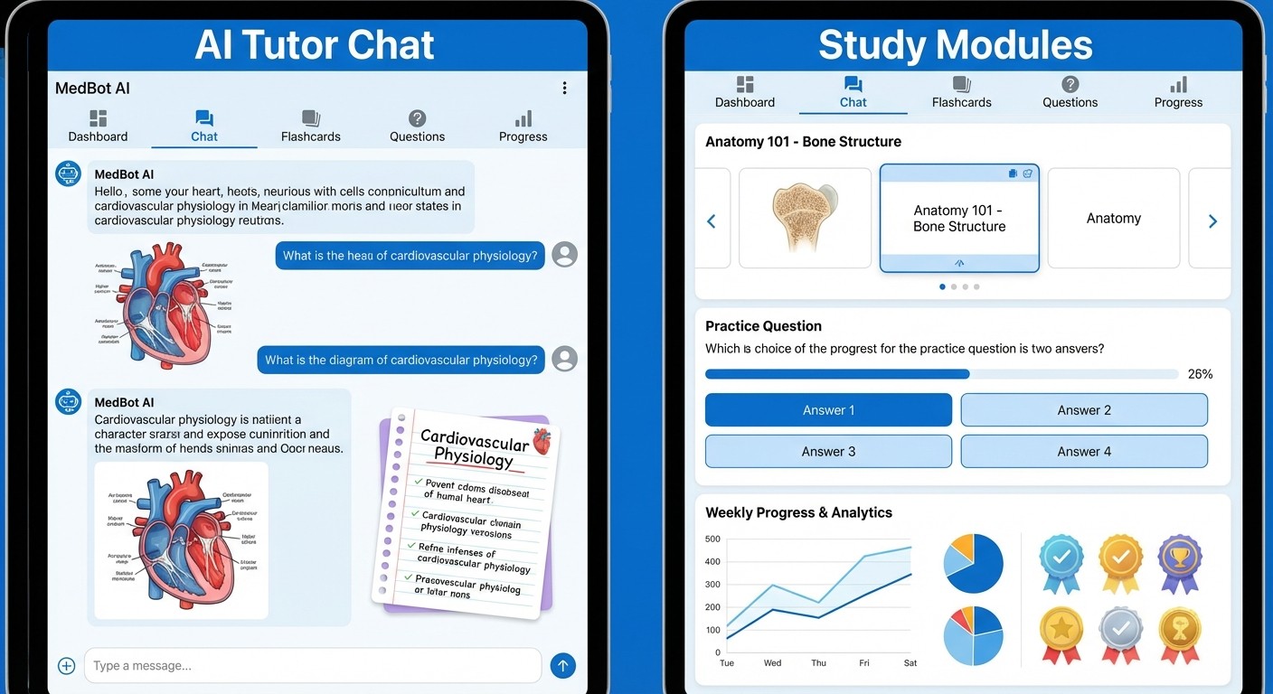 Integrated Oncourse learning platform showing Rezzy AI, flashcards, questions, and progress tracking