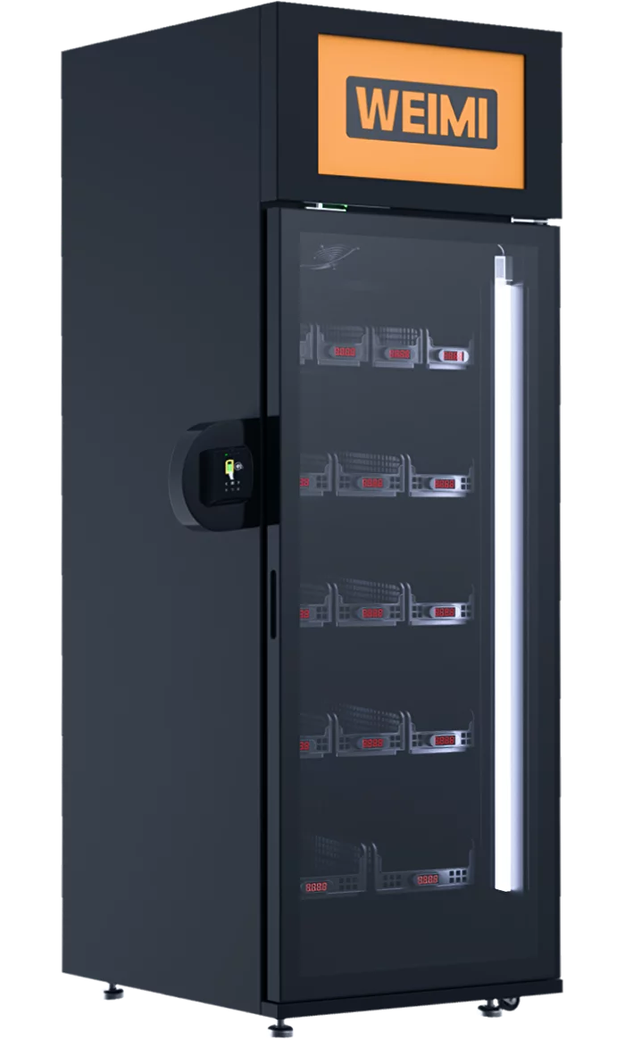 WEIMI vienas un divdurvju viedie ledusskapji uz tumša fona ar statistiku un tehnoloģiju izcelšanu