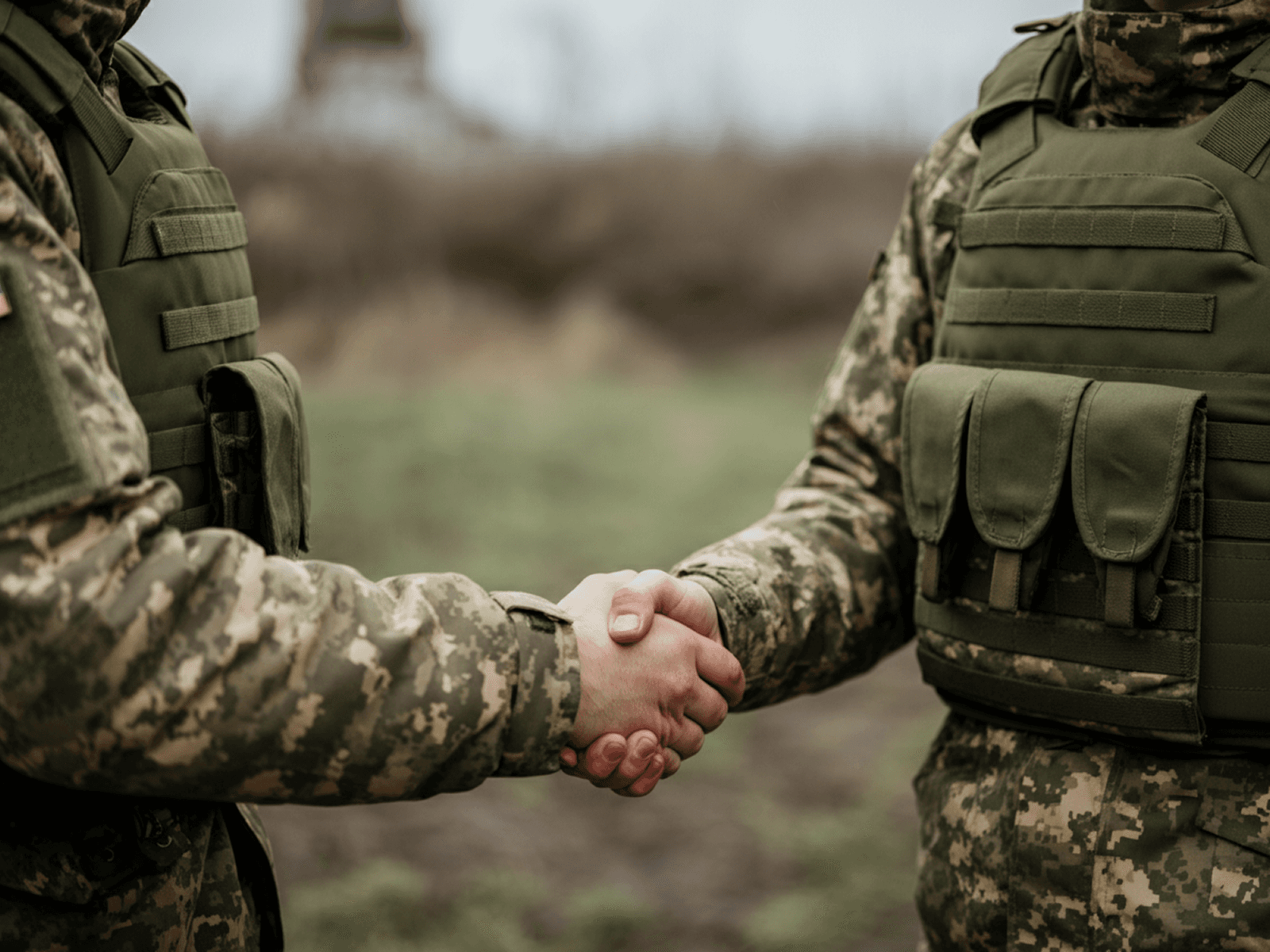 soldados camaradas dandose un apretón de manos