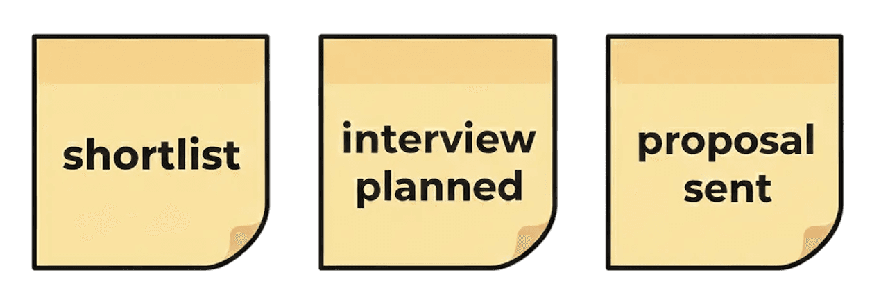 An illustration of post-its showing different recruitment stages