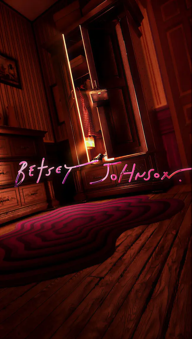 Dark, moody wardrobe interior with vintage vibe and Betsey Johnson branding.