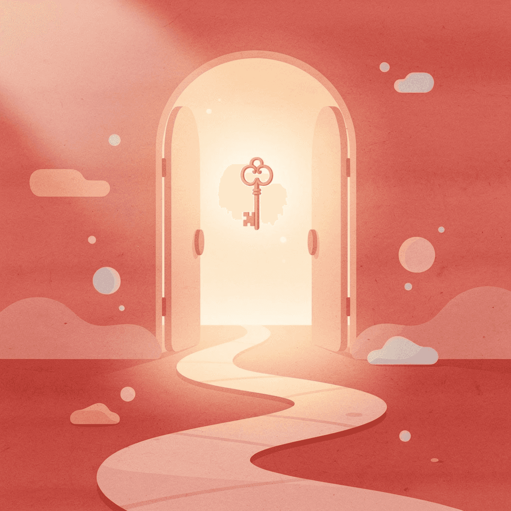 Scene of a gateway opening to a path, representing the transition into postpartum fitness readiness