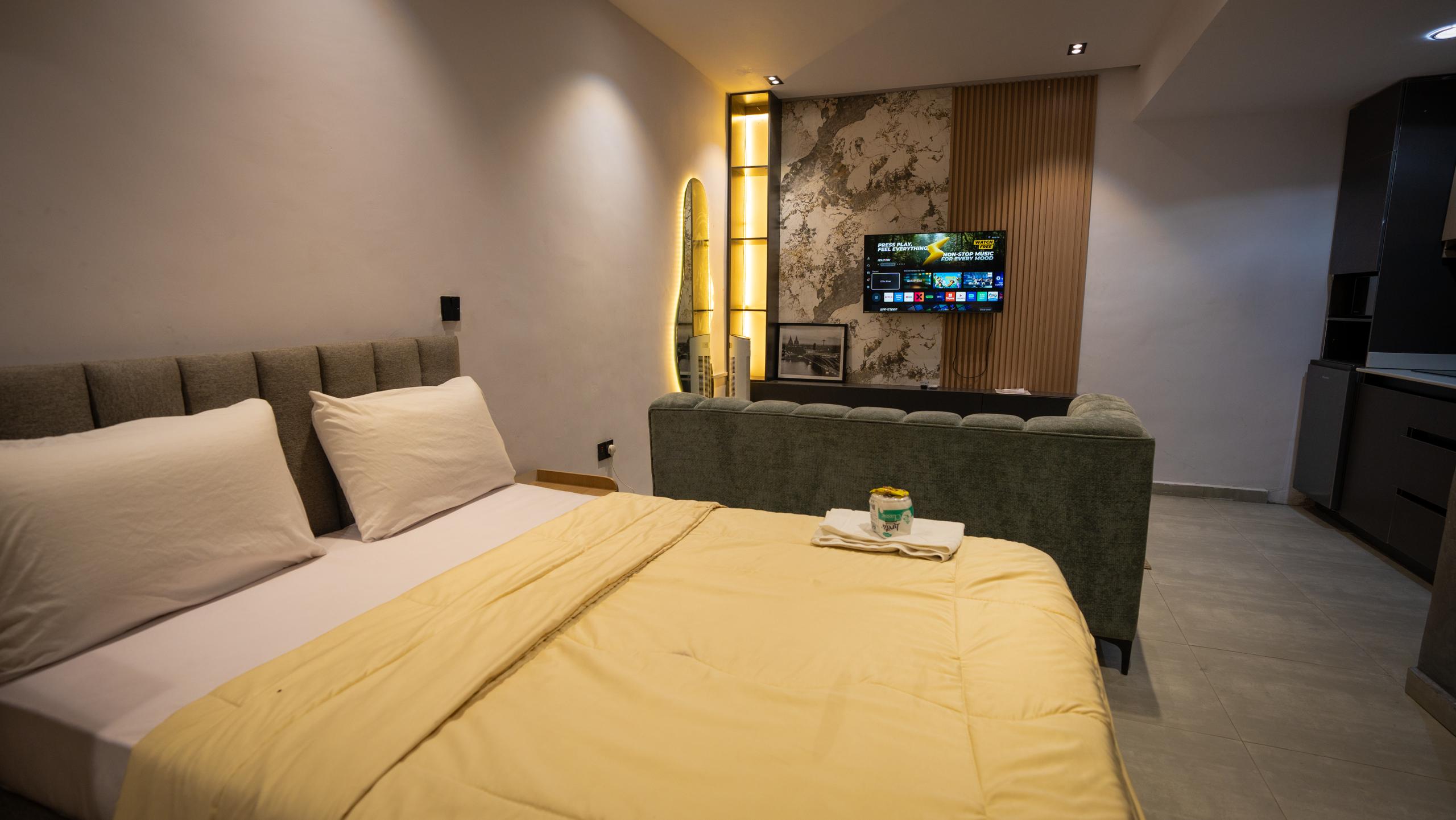 Stylish living area at Urban Suites, serviced shortlet apartment in Surulere, Lagos