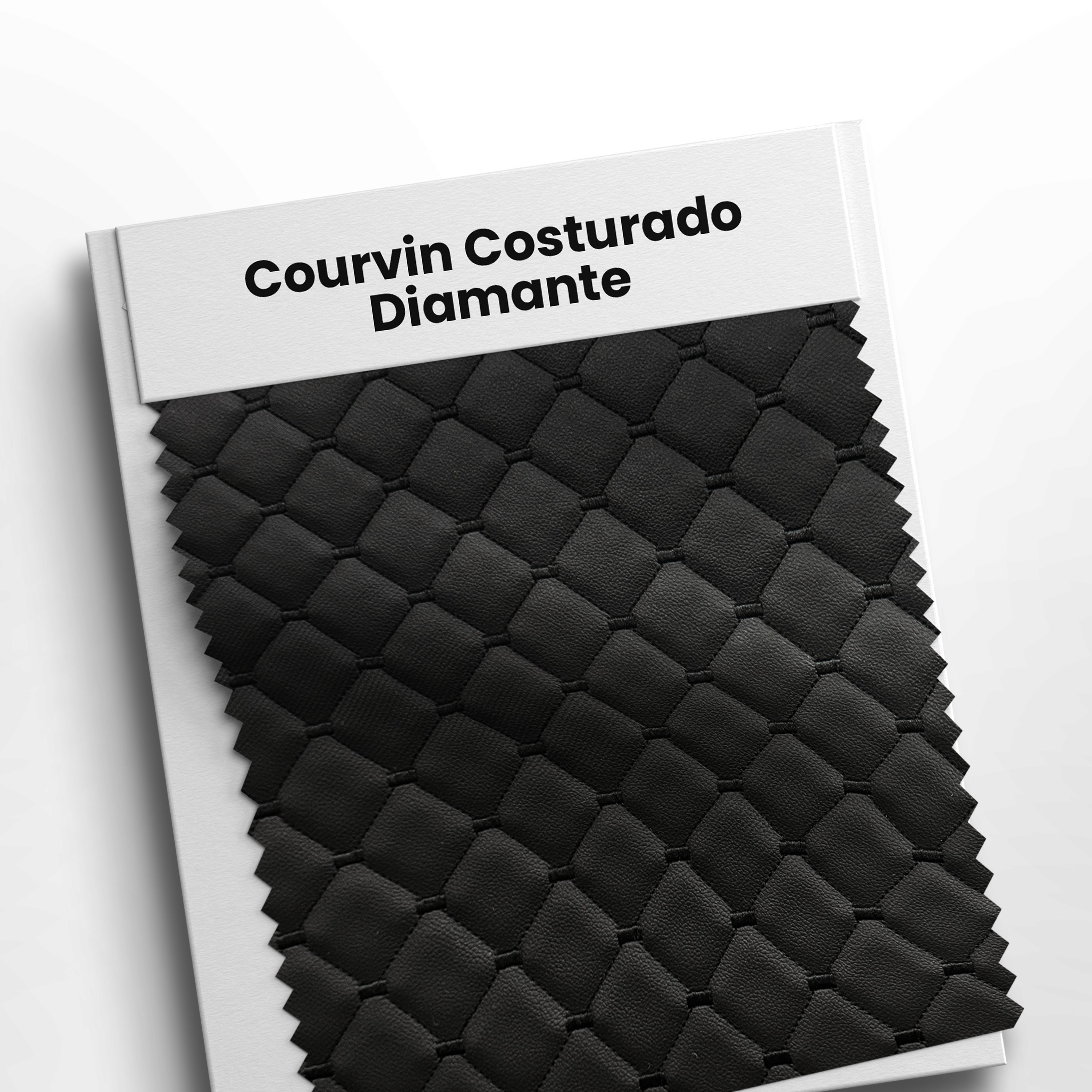 mostruário com tecido courvin costurado diamante preto