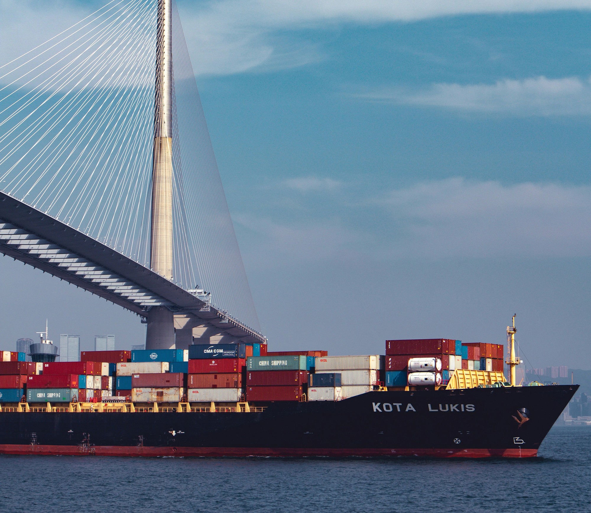 Container ship leaving the harbour