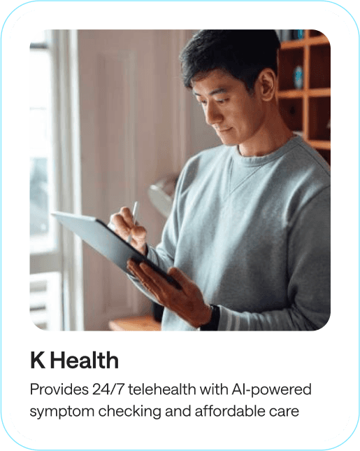 Person chatting with a healthcare provider on a tablet, using the K Health Application