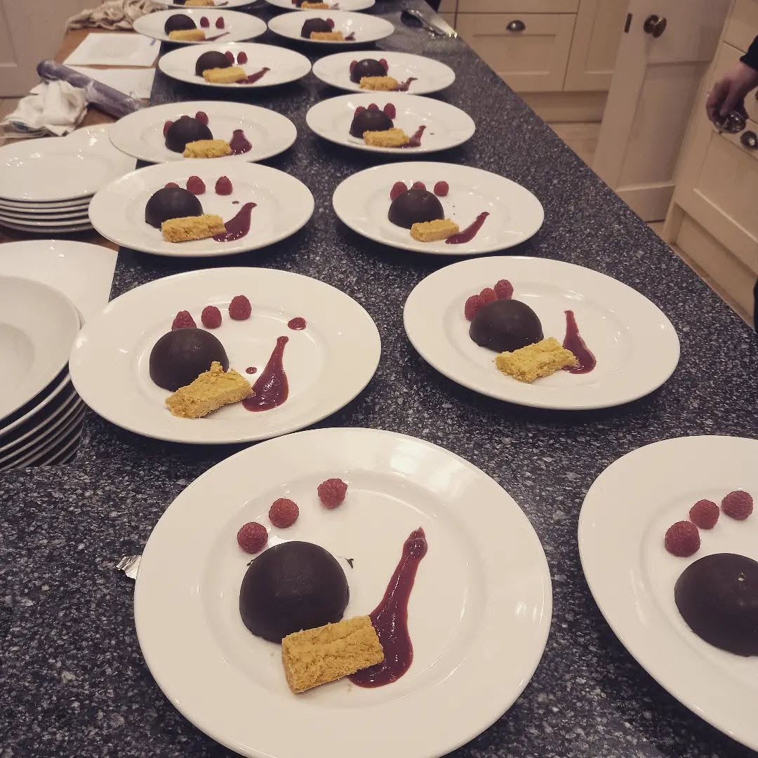 Desserts arranged on individual plates
