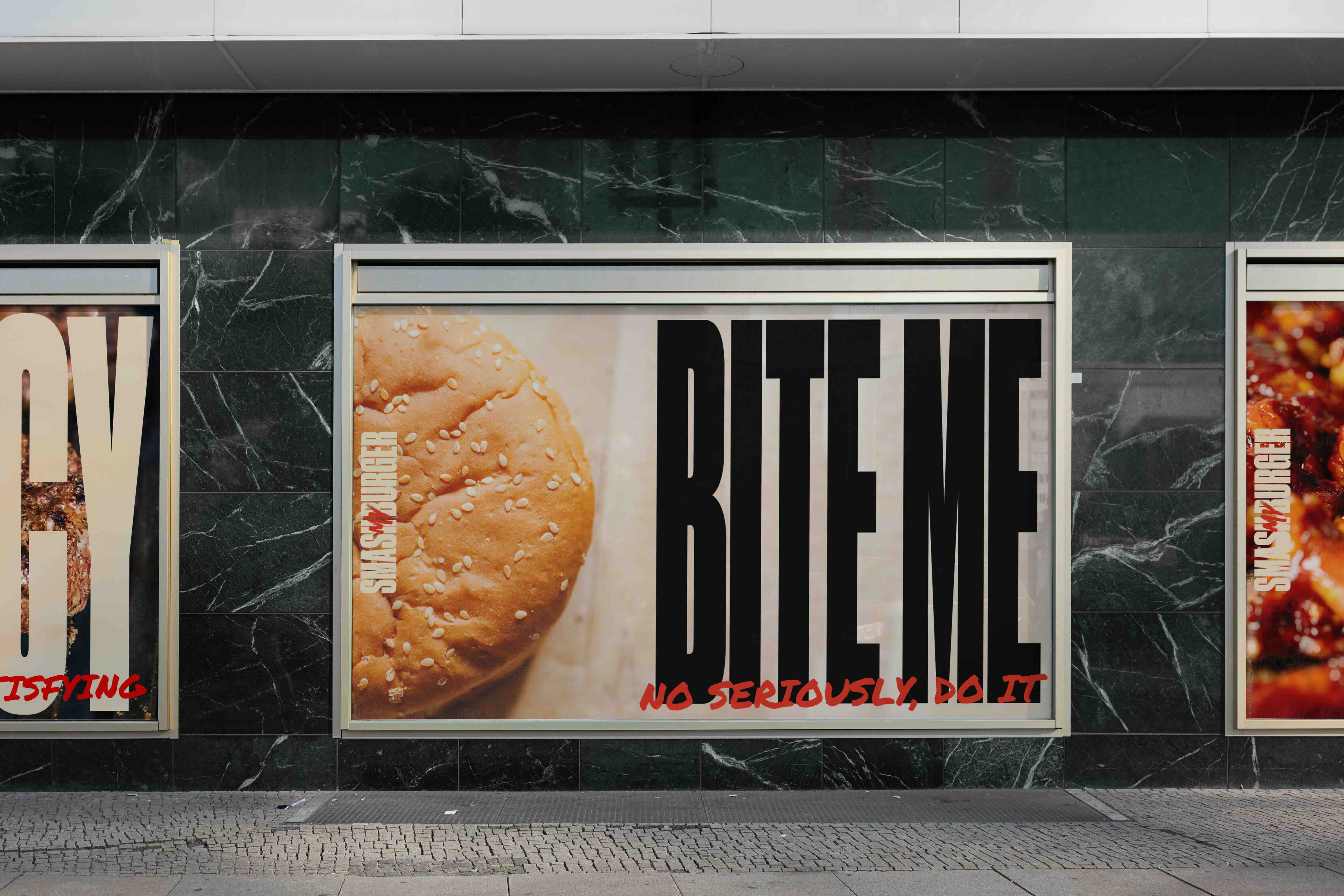Branded out of home sign for fast food restaurant Smash My Burger