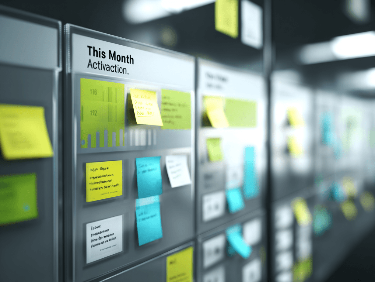 kanban board showing monthly plan