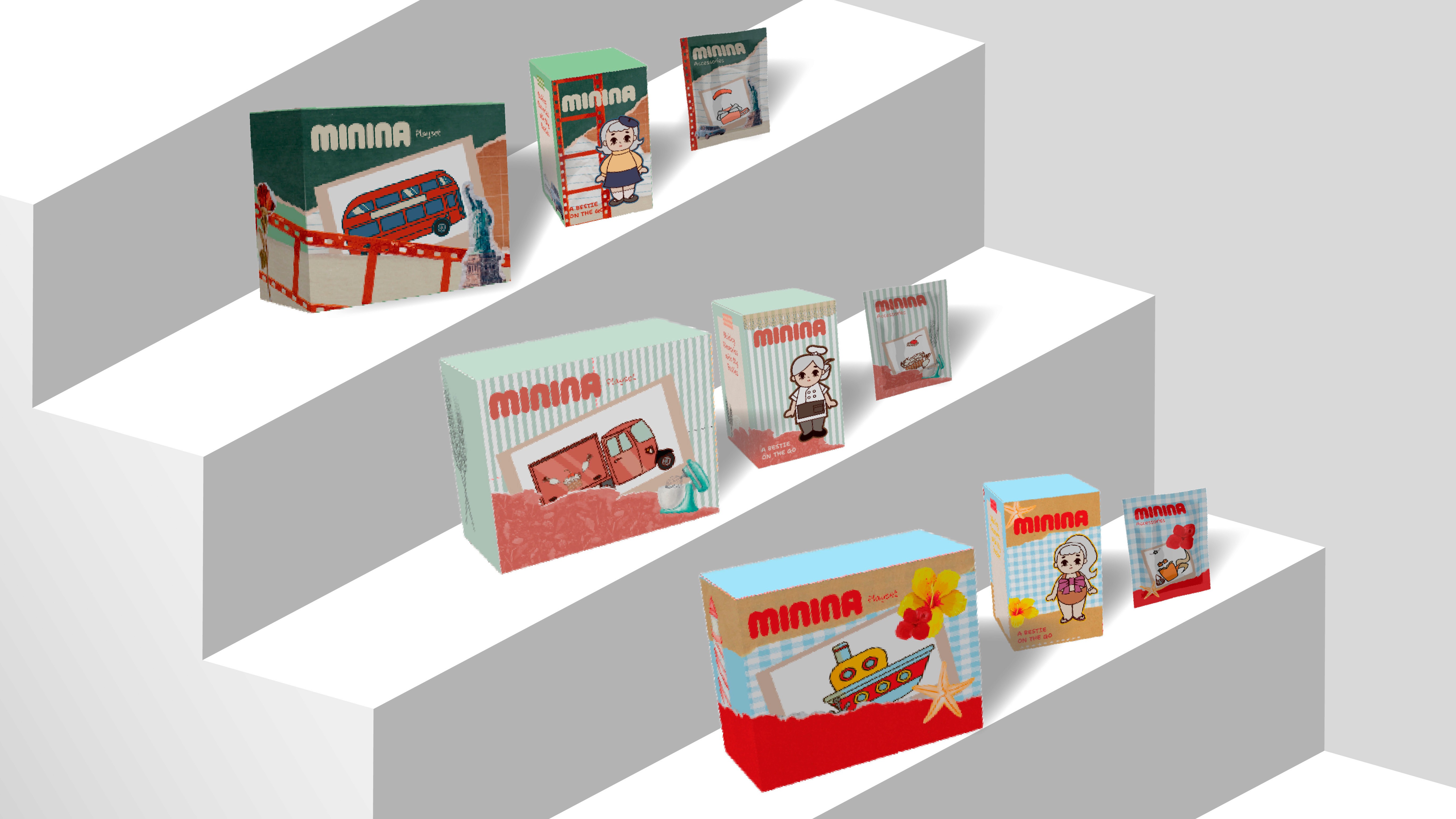 packages of figurine products displayed