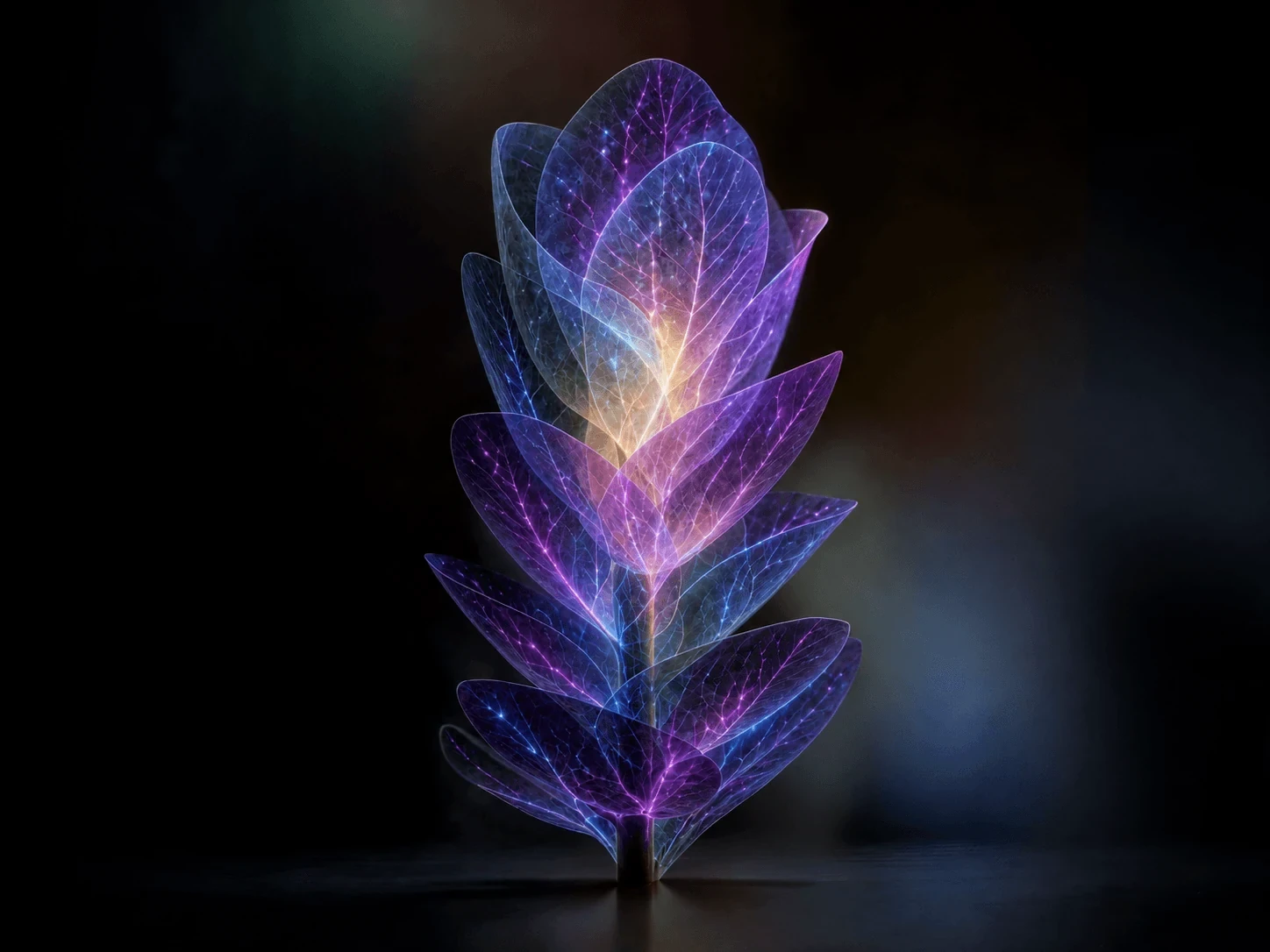 Glowing digital render of a botanical leaf