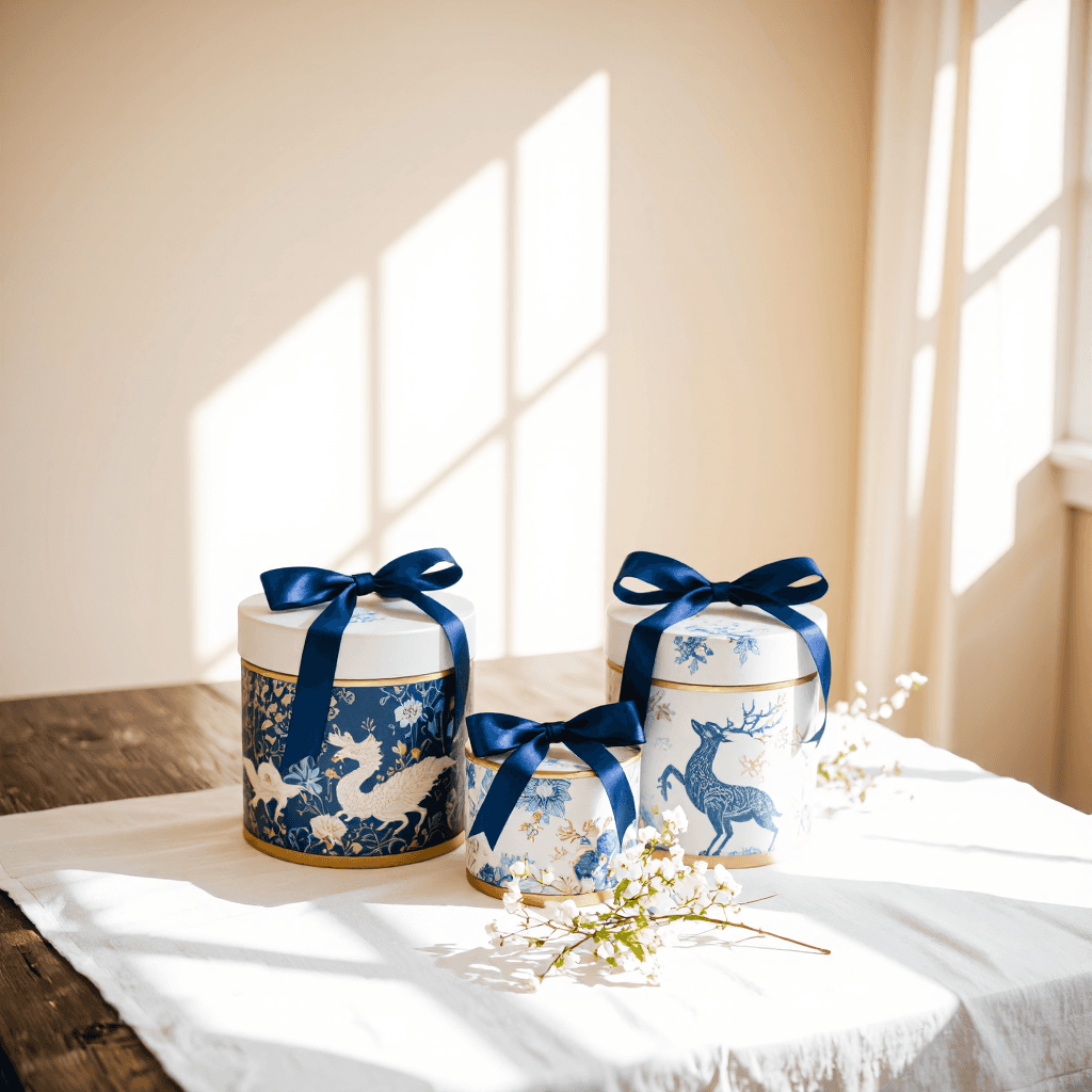 product photography of set of decorative gift boxes