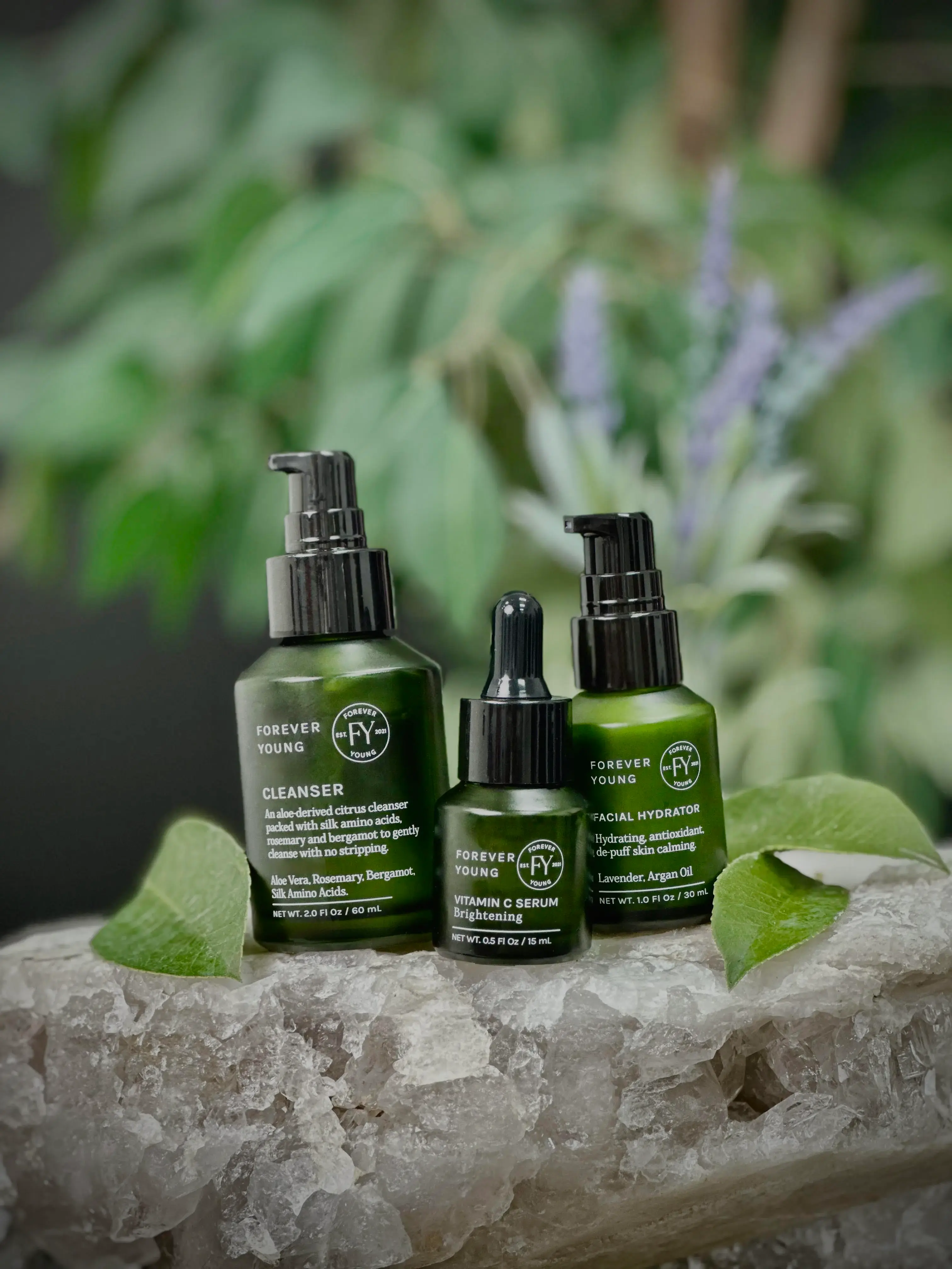 SFY Labs+ Forever Young Routine — complete 3-step skincare kit for men featuring cleanser, serum, and hydrator for healthy, balanced skin.