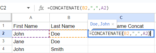 Combine First and Last Name with a Comma