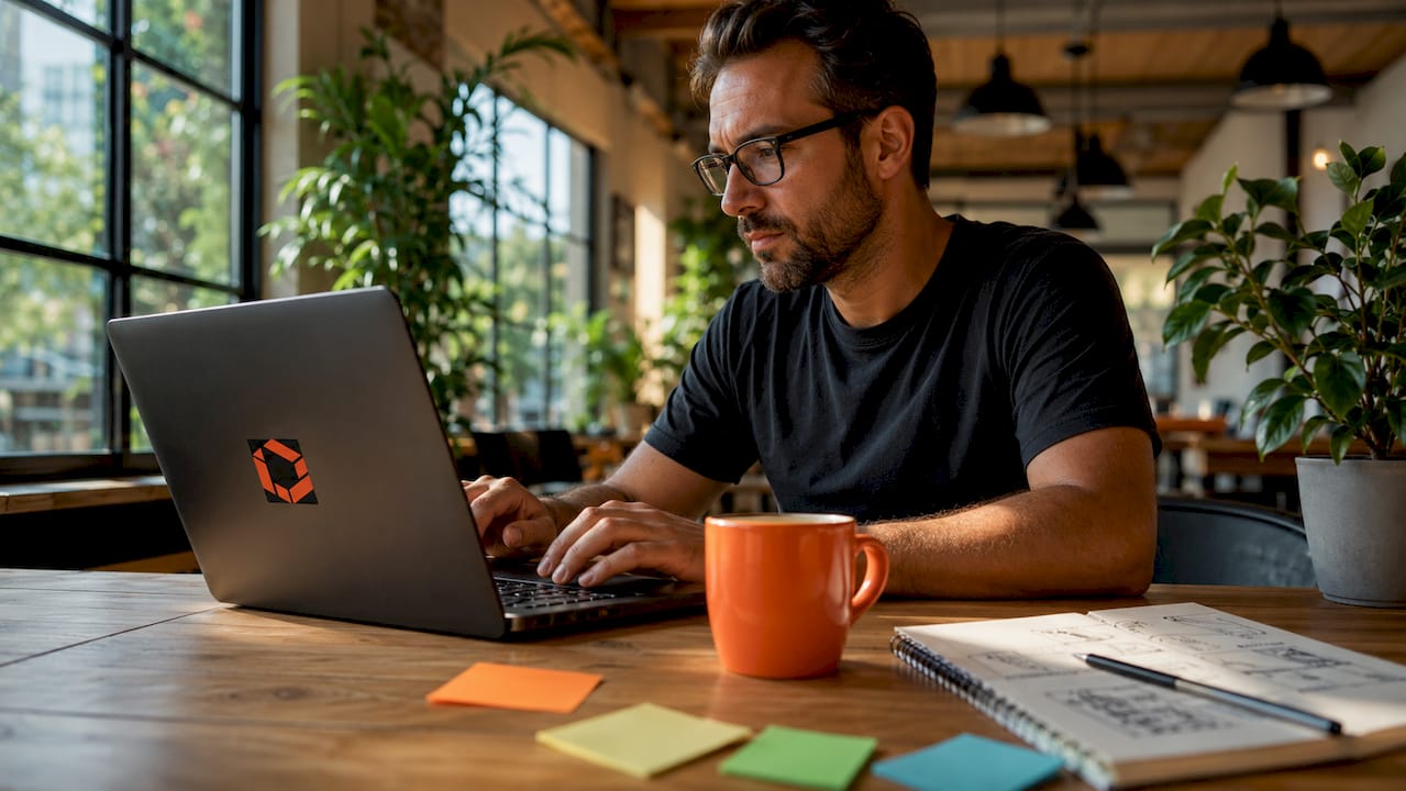 Developer coding app features on monitors
