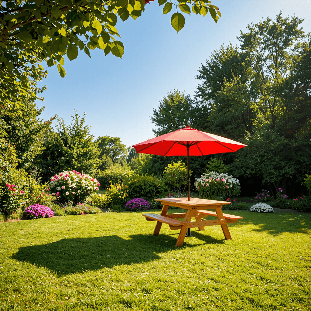 product photography of picnic table with an umbrella