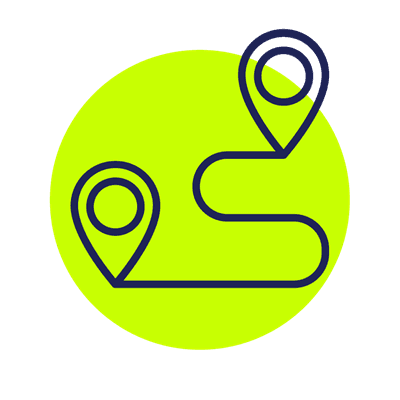 Icon showing two location point markers connected with a sqiggly line