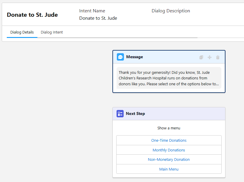 Einstein Bot Builder — Dialog Intent view