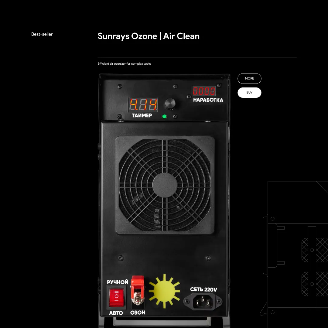 Sunrays ozone air cleaner product interface with control panel and display