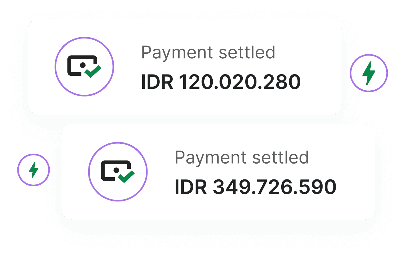 Durianpay feature screen showing real-time settlement of funds after payment is received