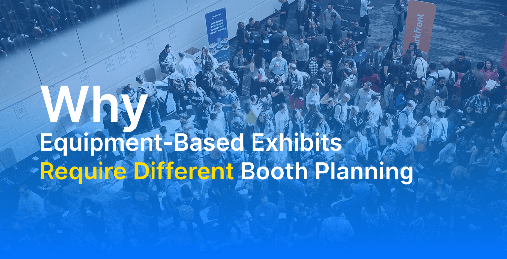 equipment-based trade show exhibit with large technical display components and booth layout designed for product visibility and safe visitor flow