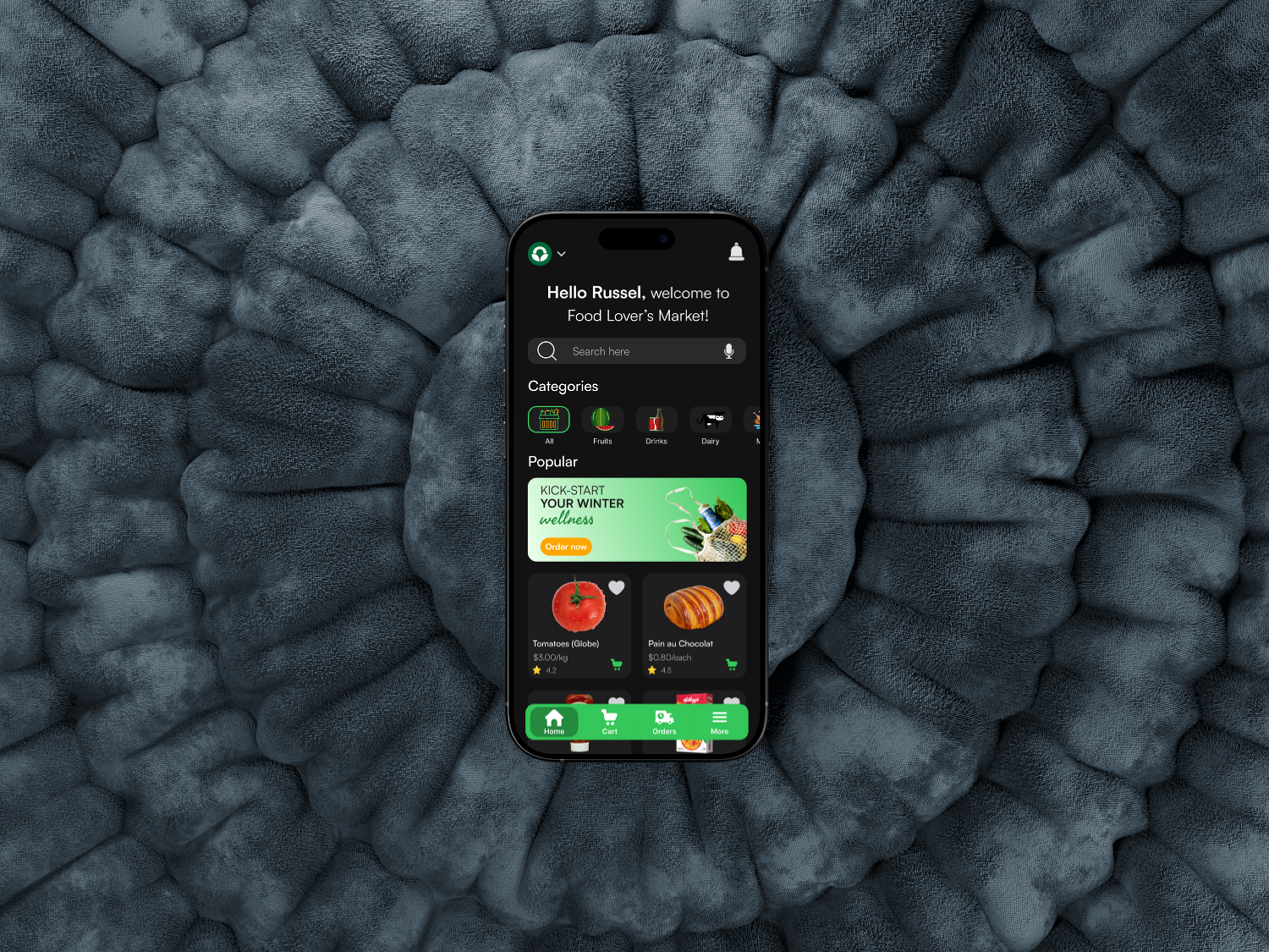 QuikCart app-Dark mode, Home screen