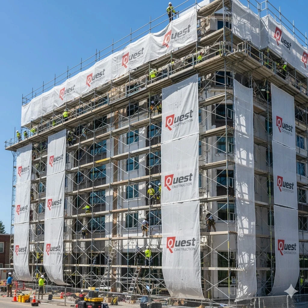Wide shot of building envelope restoration project