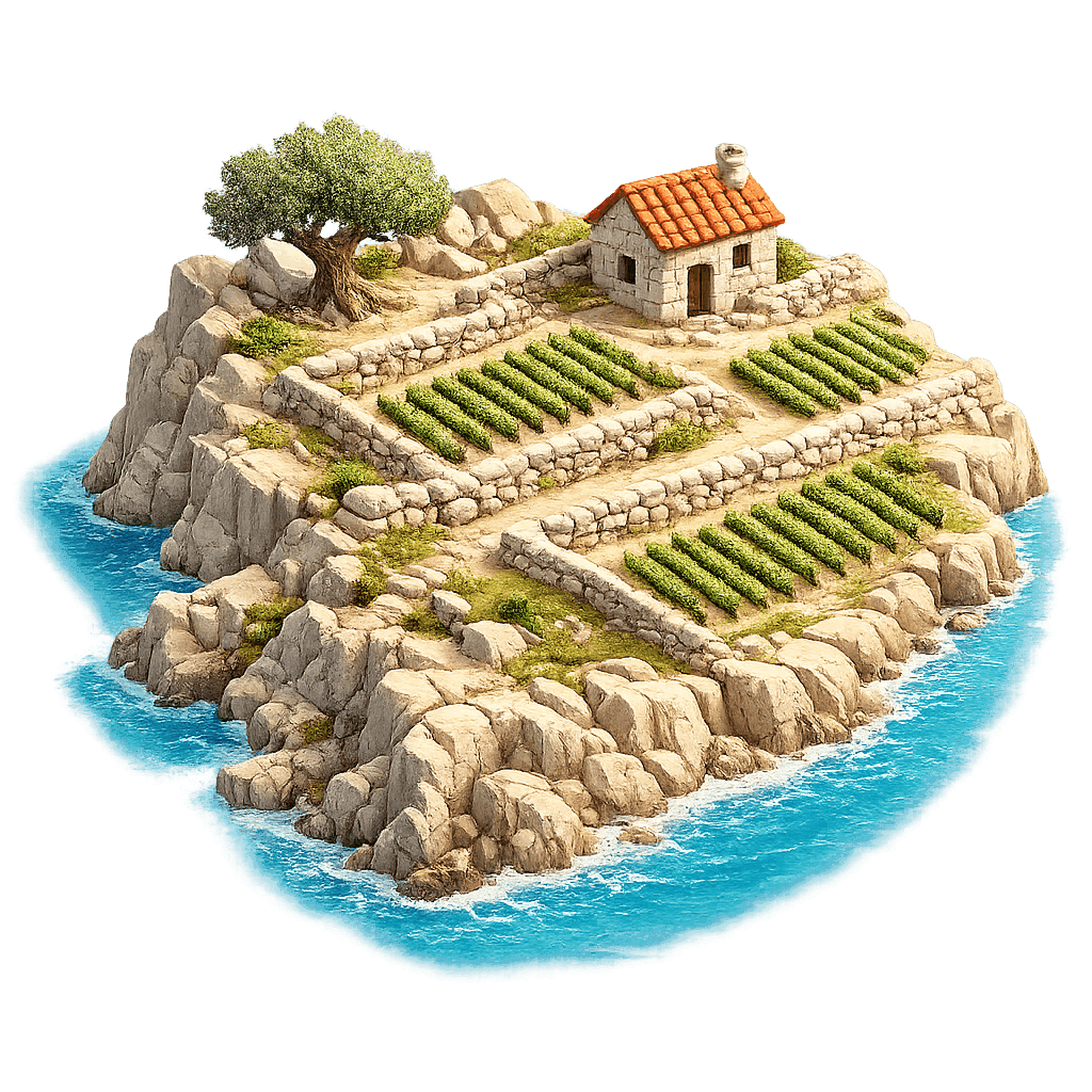 Artistic illustration of the Dalmatia wine region.