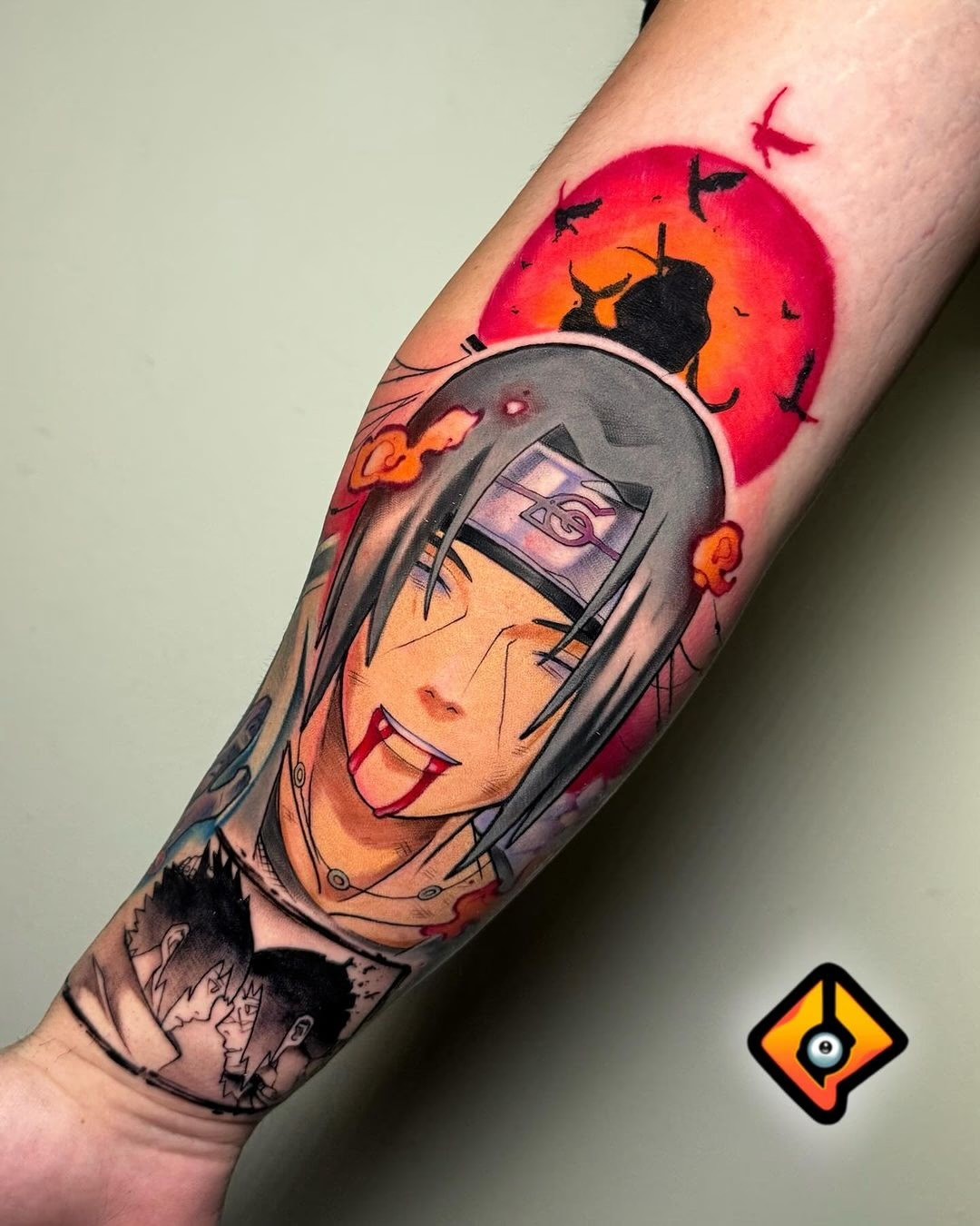 Itachi Uchiha full color tattoo sleeve