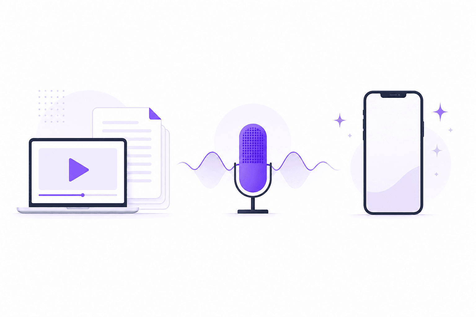 Visual guide to three content workflows: tutorials, podcasts, and social video