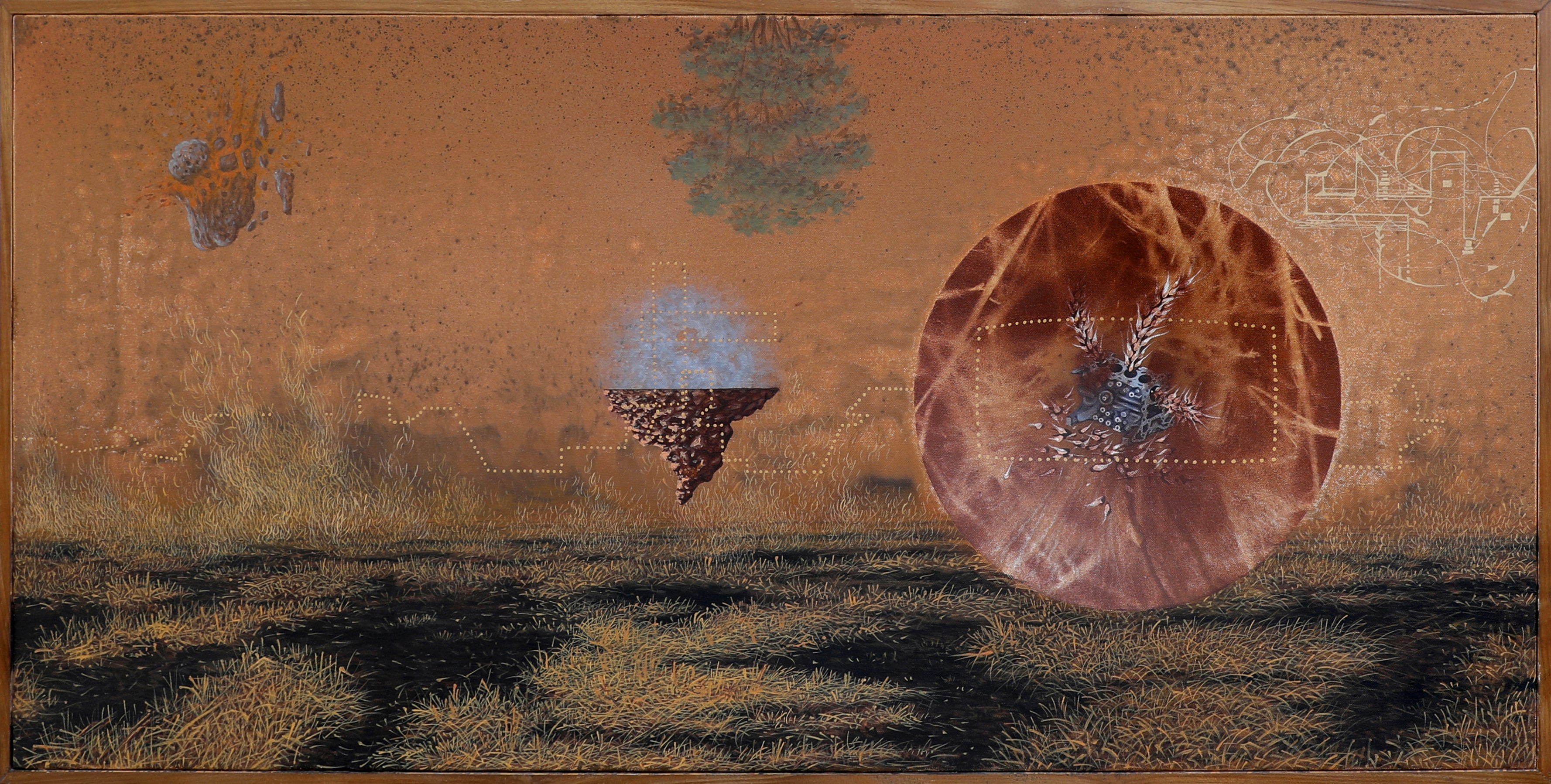 herd of sheep on road painting